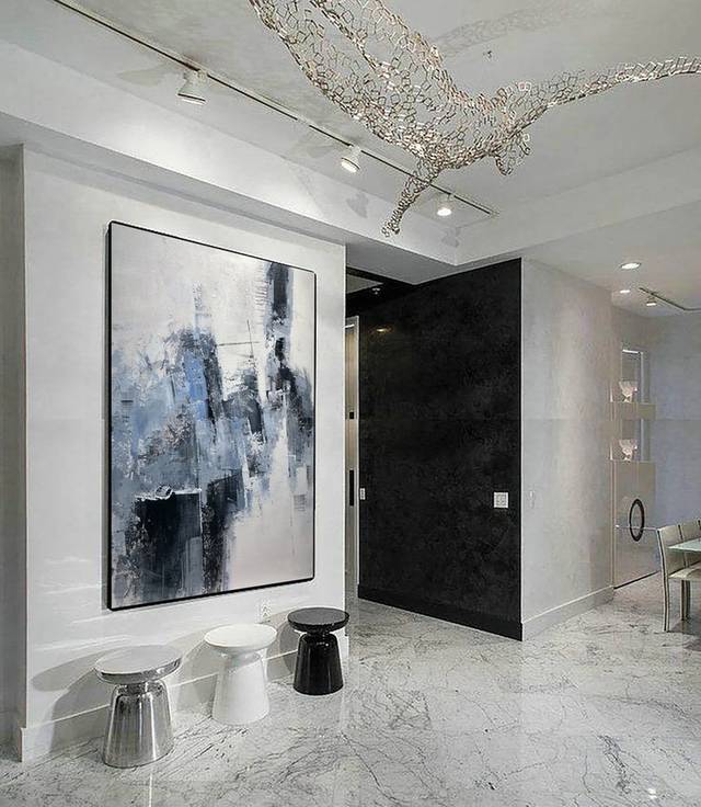 Grey Abstract Painting Blue Abstract Canvas Artwork 8466D wall art